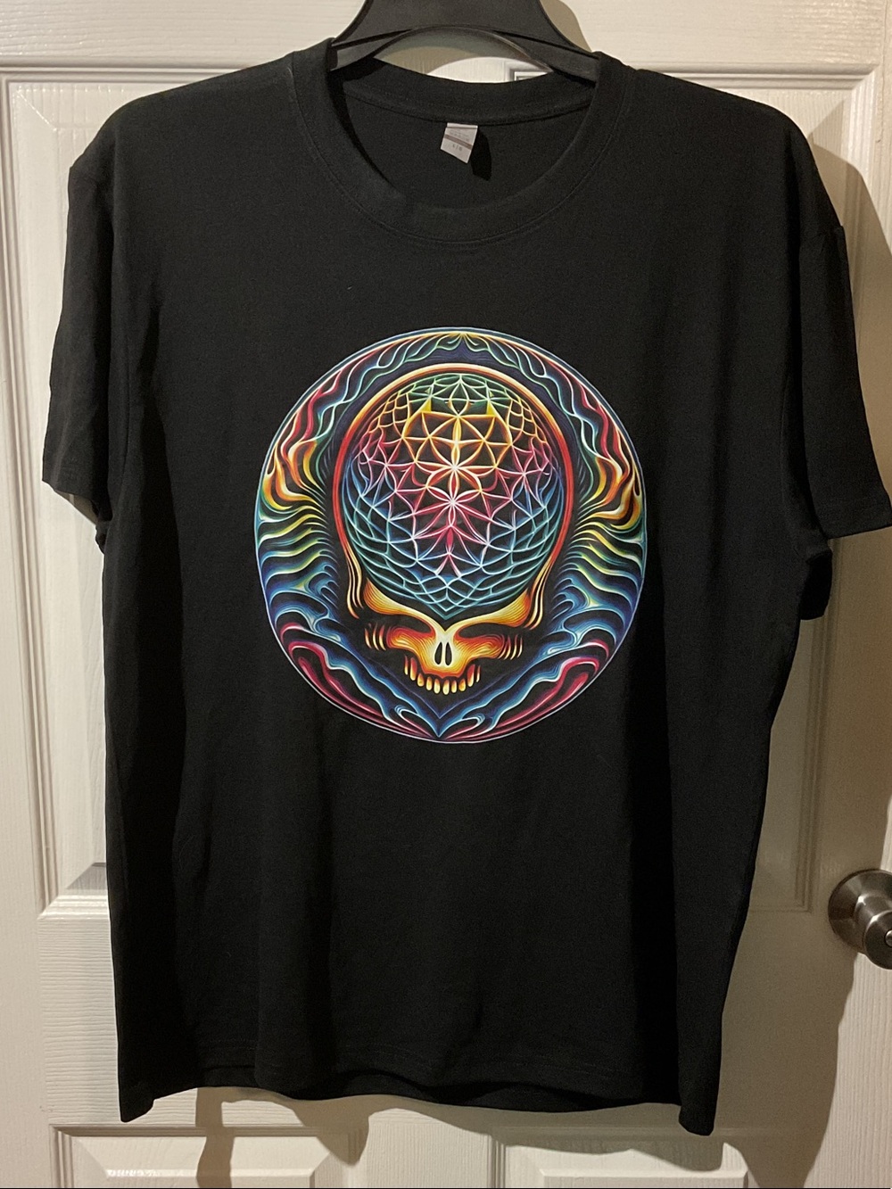 Grateful Dead Skull T-Shirt with Rainbow Geometric Design